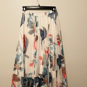 TROPICAL FLORAL WATERCOLOR MAXI SKIRT IN WHITE